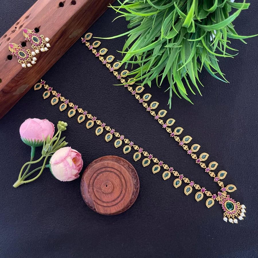 REAL GOLD INSPIRED EMERALD MANGO HARAM WITH KADA C