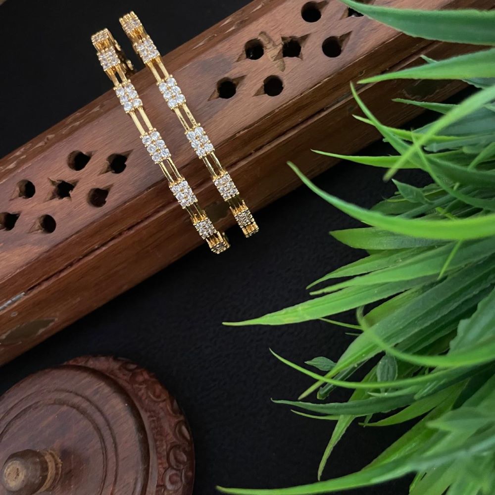 GOLD PLATED DUAL LINE  WITH WHITE STONE BANGLES